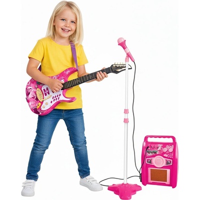 iMex Toys dětská rocková elektrická kytara na baterie a zesilovač a mikrofon Pink