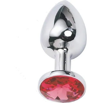 Image 1 of X Fun Метално дилдо Butt Plug "SILVER CRYSTAL RED" 8 см. Размер-М