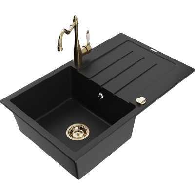 Mexen Bruno гранитна мивка с 1 отделение, отцедник и кухненски смесител Carla, черен - 6513-77-670700-50 (6513-77-670700-50)