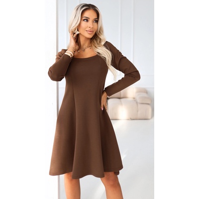 Numoco IVANA удобни трапецовидни рокли с деколте и дълъг ръкав - шоколадово кафяво numoco | Kafyav | ЖЕНИ | S