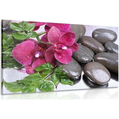 Obraz kvetoucí orchidej a wellness kameny - 120x80