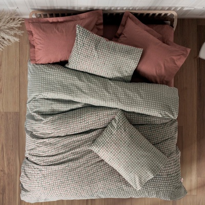 Cottonbox Спален комплект Cotton Box 129CTN4726, 100% памук, 3 части, Завивка 160х220 см, Чаршаф 100х200+30 см, Калъфка 50х70 см, Сив/червен (129CTN4726)