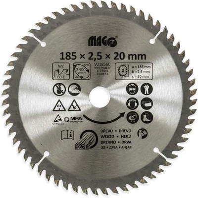 MAGG Pilový kotouč 185x2,5x20mm/60 zubů střídavě šikmé 9318560