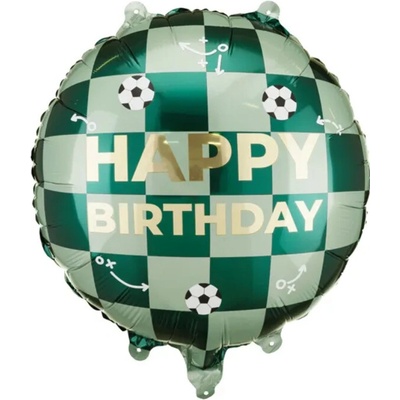 PartyDeco Fóliový balónek kulatý Happy Birthday Fotbal 35 cm