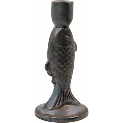 House Doctor Keramický svícen Rio Metallic black, černá barva, keramika