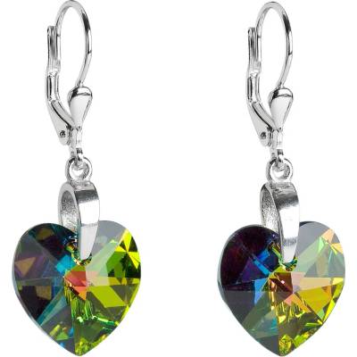 Evolution Group náušnice visací s krystaly Swarovski zelené srdce 31012.5