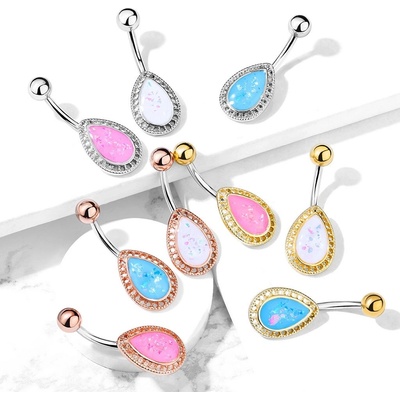 Šperky eshop ocelový piercing do pupíku slza s barevnými odlesky Z04.17 Měděná modrá
