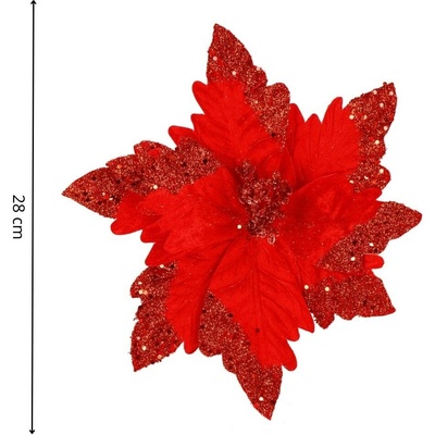 Springos Vianočná poinsettia 28 cm červená s trblietkami S-CA1260