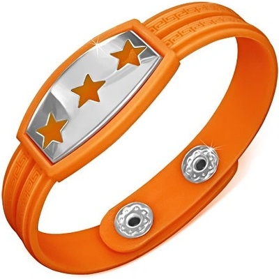 Šperky eshop Náramok z gumy oranžový s hviezdami a gréckym motívom AA35.18