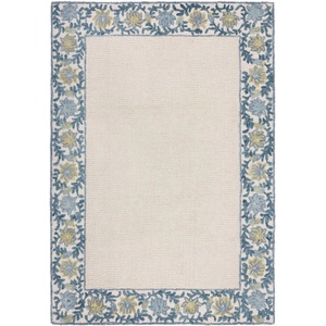 Flair Rugs Ръчно изработен килим със смес от вълна в синьо и цвят слонова кост 120x170 cm Myla Floral Frame - Flair Rugs (503119379974)