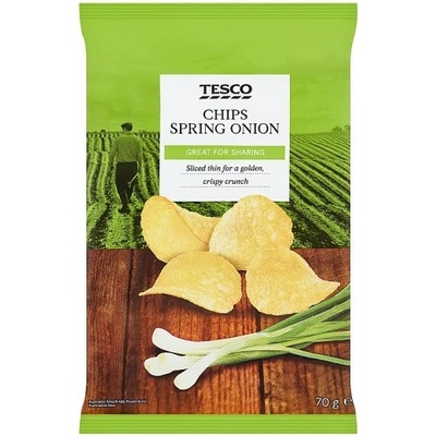 Tesco Smažené zemiakové lupienky s príchuťou jarnej cibuľky 70 g
