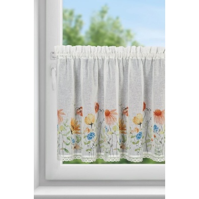 Takoy Záclonka NATI z etamínu, zdobená potiskem květin a krajkou 150 x 60 cm-HF-468474 | 150 x 60 cm