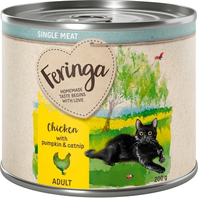 Feringa 6x200г Adult Single Meat Menu Feringa, консервирана храна за котки - пиле с тиква и котешка мента