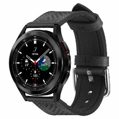 Retro Fit Band 20mm - кожена каишка за Samsung Galaxy Watch 4, Galaxy Watch Active 2, Huawei Watch GT 2 42mm и други (20мм) (черен)