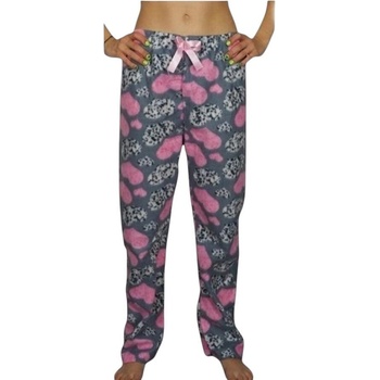 Дамски поларен панталон-пижама в сиво със сърца