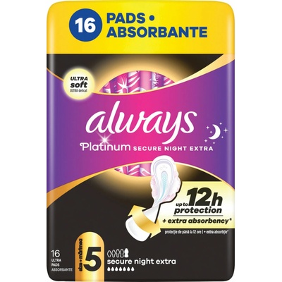 Always Platinum Ultra Secure Night Extra veľkosť 5 Vložky s krídelkami 16 ks