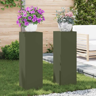 vidaXL Стойка за растения 2 pcs Маслиненозелен 24 x 24 x 75 см Стомана (865823)