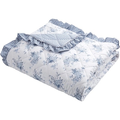 Catherine Lansfield Бяло-синьо капитонирано покривало за легло 220x230 cm Lucie Floral Frill - Catherine Lansfield (BD/58904/W/22023/BL)