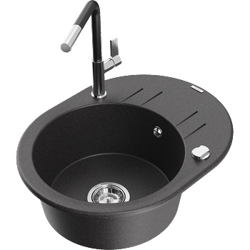 Mexen Kevin гранитна мивка с 1 корито с изцедник и кухненски смесител Flora, (6517-76-670401-07)