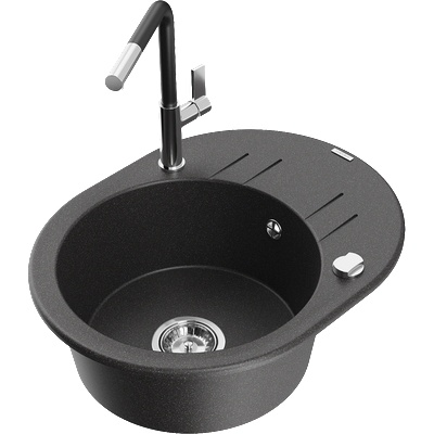 Mexen Kevin гранитна мивка с 1 корито с изцедник и кухненски смесител Flora, (6517-76-670401-07)