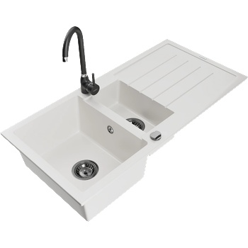 Mexen Andres гранитна мивка 1, 5-коморна с отцедник и кухненски смесител Telma, бяла - 6515-20-670200-70 (6515-20-670200-70)