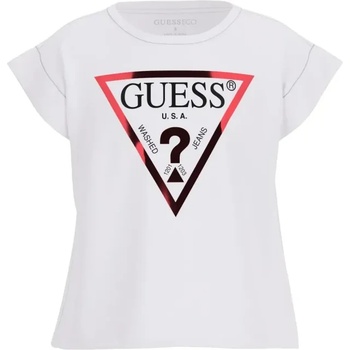GUESS Базова тениска в бяло за момиче с лъскаво червено лого Guess