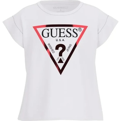 GUESS Базова тениска в бяло за момиче с лъскаво червено лого Guess