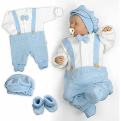 Baby Nellys Rastúci pletený overálok 3D Hand Made malý Elegan sv. modrý, biela