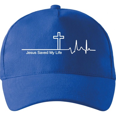 Jesus Saved My Life kríž ekg so zahnutým šiltom a látkovou sponou Kráľovská modrá