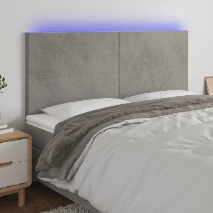 vidaXL LED горна табла за легло, светлосива, 160x5x118/128 см, кадифе (3122198)