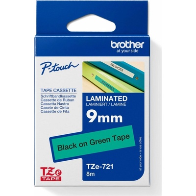 BROTHER TZE721 - kazeta TZ šířky 9mm, laminovaná TZE-721, zelená/černé písmo