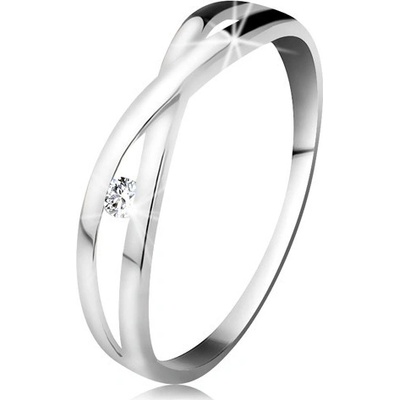 Šperky eshop prsten v bílém zlatě 585 kulatý diamant čiré rozdělená překřížená ramena BT501.89