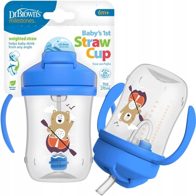 Dr.Brown's hrnek s brčkem s držadly modrý 270 ml