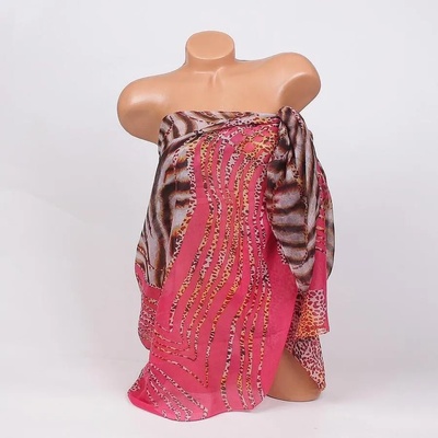 Парео за плаж в тъмнорозово и животински десен