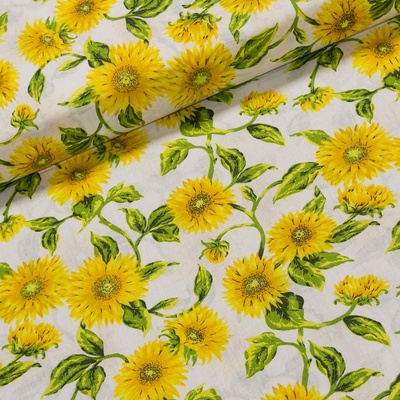Bavlněné plátno slunečnice na bílé, žlutá, š.140cm (látka v metráži)