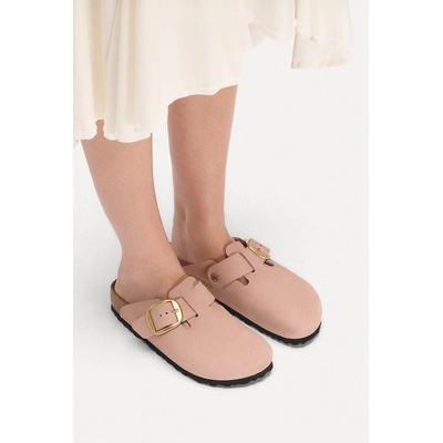 Birkenstock чехли сабо дамско от набук Boston Big Buckle (1031883.N)