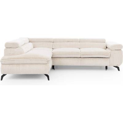 ROPEZ Кремав ъглов диван от рипсено кадифе (ляв ъгъл L форма) Marbeya - Ropez (Marbeya Narożnik L z f.spania - Lewa OT Tilia 1 ( Davis ) Czarny Mat)