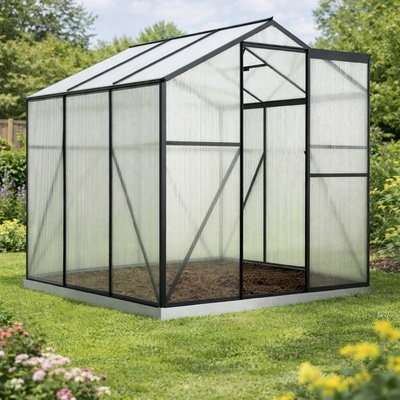 BestBerg Skleník so základňou BBGH‑606S 3,61 m² 190 × 190 × 194 cm strieborná