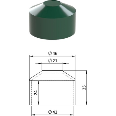 Vnější krytka kulatá ø 42 mm, plastová PE, zelená
