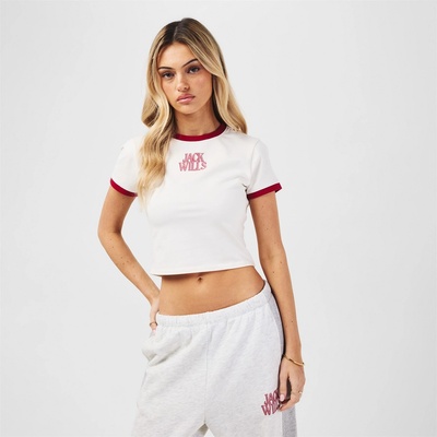 Jack Wills Бебешка тениска Jack Wills Women's Pop Graphic Baby Slim Fit T-Shirt - White/Red