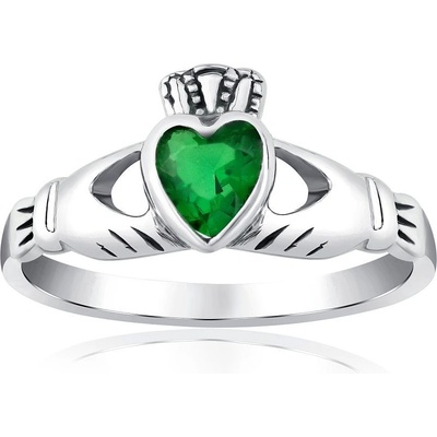 SILVEGO Stříbrný prsten Claddagh se zeleným zirkonem PRMR21195EMG