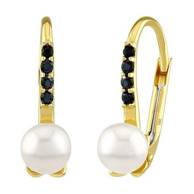 Silvego Zlaté náušnice April s pravou bielou perlou a Brilliance Zirconia PRG0220EGYWP