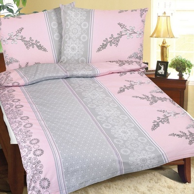 Bellatex krep obliečky Krík ružovo-sivá 140x200 70x90