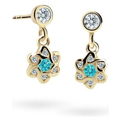 Danfil dětské náušnice kytičky C2149 ze žlutého zlata s kamínky Mint Green zapínání balónek