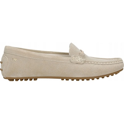 Béžové mokasíny typu car shoes z velurové štípenky
