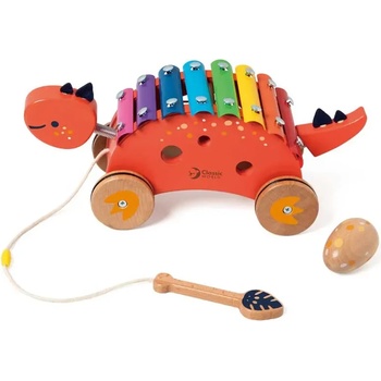 Classic World Детска играчка Дървен ксилофон Динозавър Classic World за дърпане, 18+ месеца