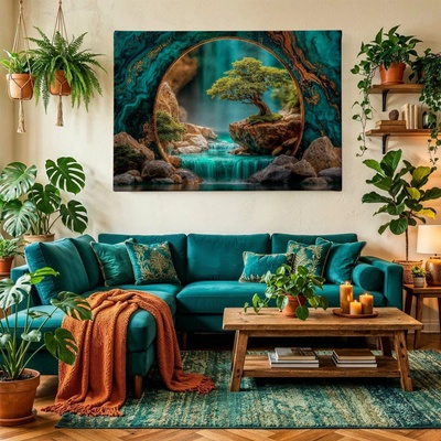 Obraz na plátně - Strom života Dub nad vodopády FeelHappy.cz Velikost obrazu (šířka x výška): 60 x 40 cm