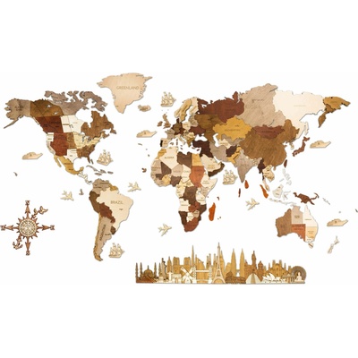 Nástenná drevená mapa sveta MEGA - Explorer - 300 x 175 cm
