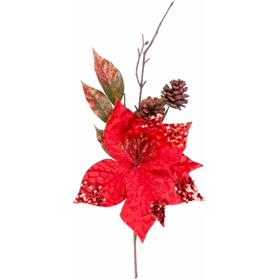 Vetvička MagicHome Vianoce, s kvetom poinsettia, červená, 34 cm