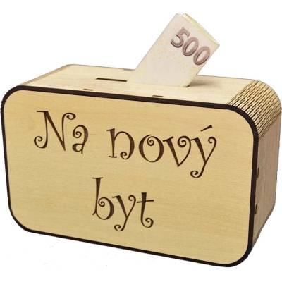 Dřevěná pokladnička s nápisem - Na nový byt